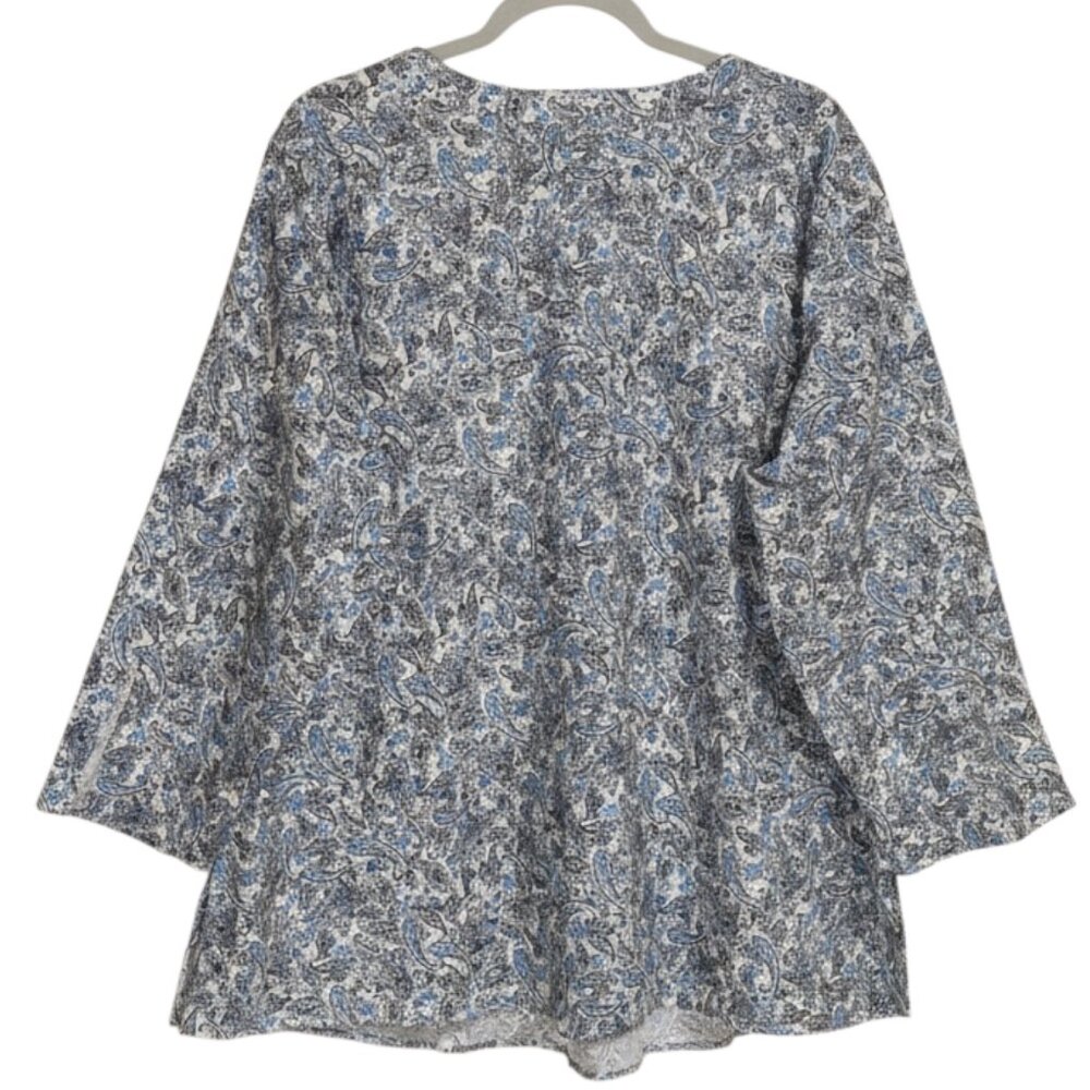J Jill Non Iron Collection Tunic Top Blouse Shirt Paisley Blue Cream 2X NWT - Picture 6 of 10